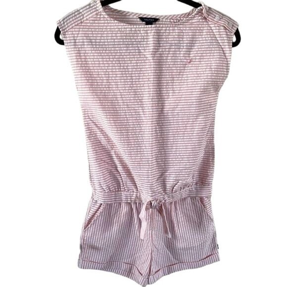 Nautica Girl’s Pink & White Striped Romper, NWT - Picture 1 of 11